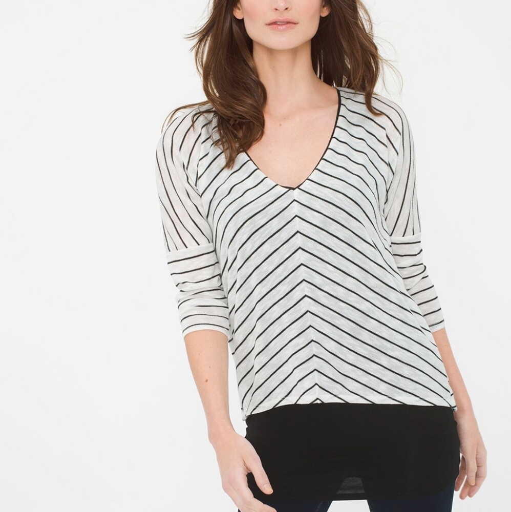White House Black Market Layered Stripe Top, Black & White, Size M